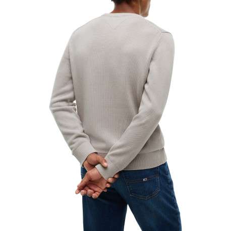 Pull en coton biologique taupe à coupe droite pourvu d'un col rond - Image 3