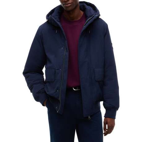 Blouson marine à coupe droite pourvu d'un col montant à capuche - Image 2