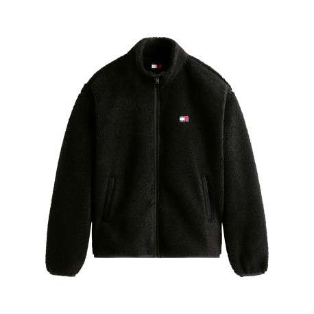 Sweat zippé noir pourvu d'une coupe droite et de poches plaquées