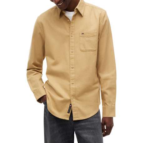 Chemise en coton biologique beige à coupe droite pourvue d'un col à revers - Image 2