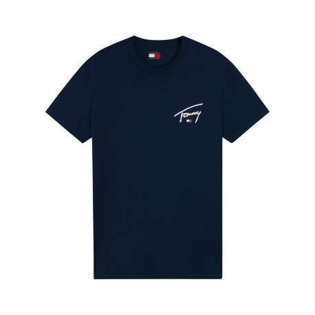 T-shirt en coton biologique marine à coupe droite pourvu d'un col rond