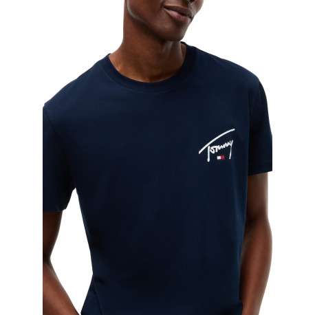 T-shirt en coton biologique marine à coupe droite pourvu d'un col rond - Image 4