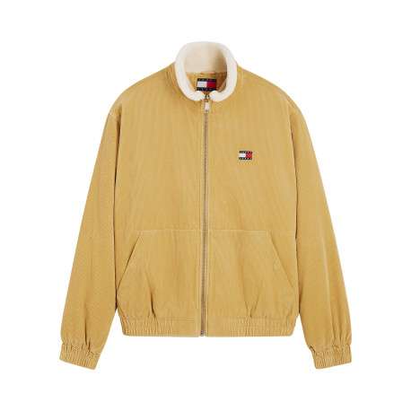 Blouson en coton biologique moutarde à coupe droite pourvu d'un col montant