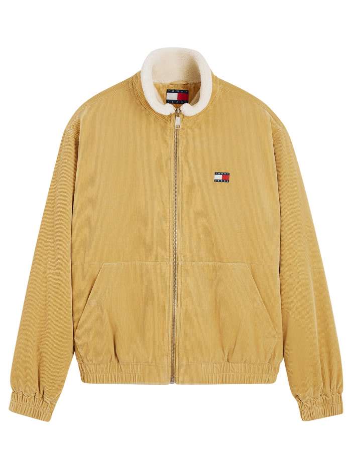 Blouson en coton biologique moutarde à coupe droite pourvu d'un col montant