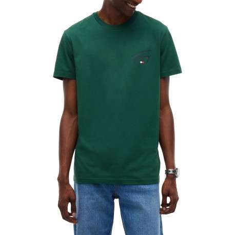 T-shirt en coton biologique vert à coupe droite pourvu d'un col rond - Image 2