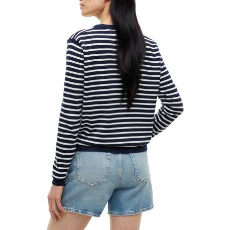 Pull à rayures en coton biologique marine et blanc à coupe droite - Image 3