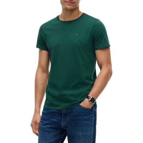 T-shirt en coton biologique vert à coupe droite pourvu d'un col rond - Image 2