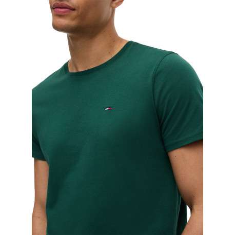 T-shirt en coton biologique vert à coupe droite pourvu d'un col rond - Image 4