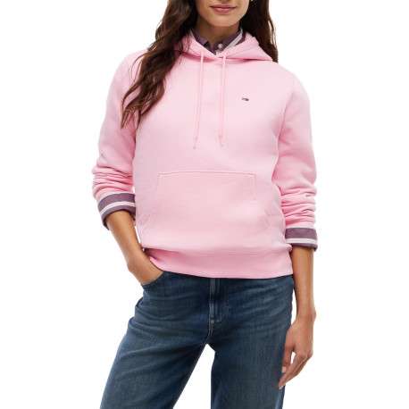 Sweat en coton mélangé rose à coupe droite pourvu d'un col à capuche - Image 2