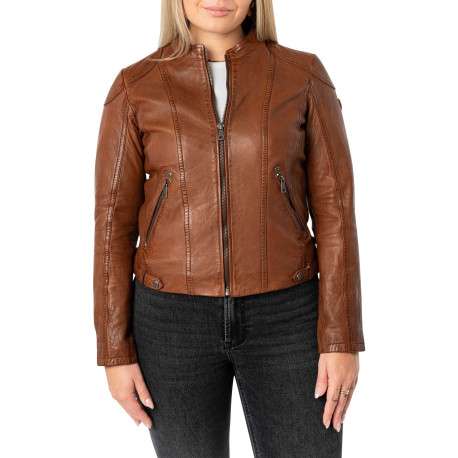 Veste perfecto chocolat uni en cuir de mouton avec une coupe droite