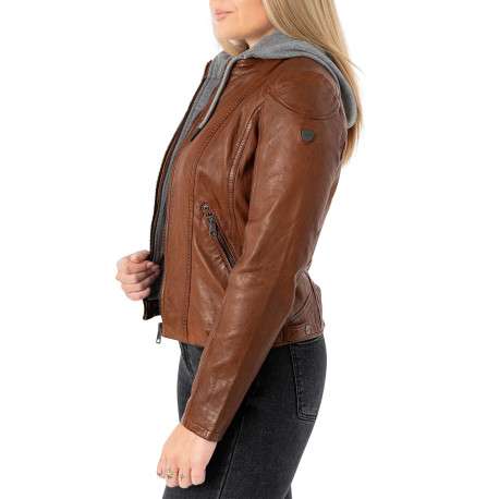 Veste perfecto chocolat uni en cuir de mouton avec une coupe droite - Image 5