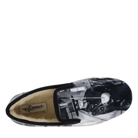 Pantoufles noires à talon plat avec imprimé Zorro sur l'ensemble de la chaussure - Image 5