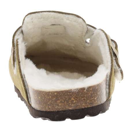 Mules en cuir kaki à talon plat avec une doublure en fourrure synthétique - Image 3