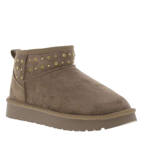 Boots taupe à talon plateau et à slip-on avec perles décoratives