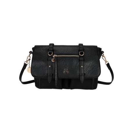 Sac noir à bandoulière amovible avec fermeture à rabats et pressions