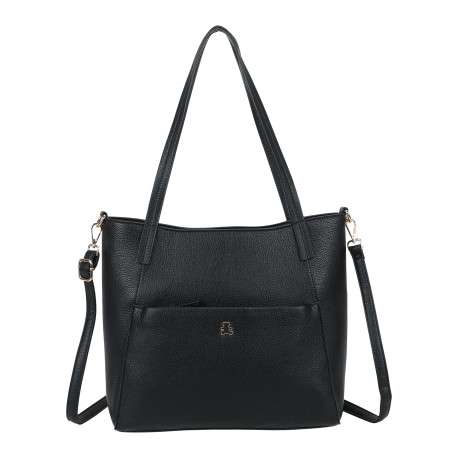 Sac shopping noir uni effet grainé avec bandoulière amovible