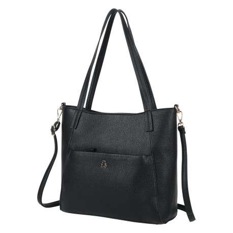 Sac shopping noir uni effet grainé avec bandoulière amovible - Image 2