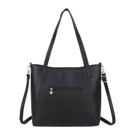 Sac shopping noir uni effet grainé avec bandoulière amovible - Image 3