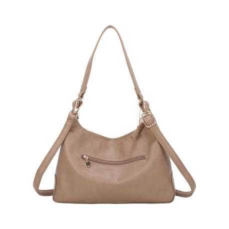 Sac porté épaule taupe uni avec bandoulière amovible et logo de la marque - Image 4