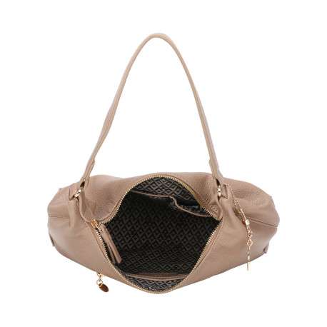 Sac porté épaule taupe uni avec bandoulière amovible et logo de la marque - Image 5