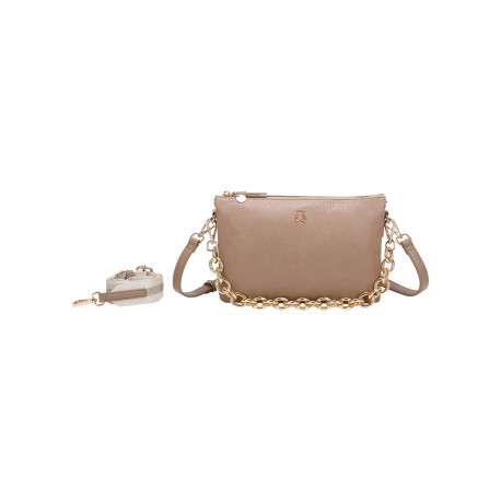Sac taupe uni effet grainé avec bandoulière et anse amovibles