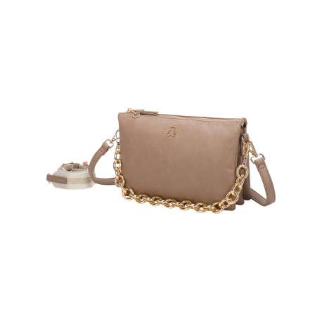 Sac taupe uni effet grainé avec bandoulière et anse amovibles - Image 2