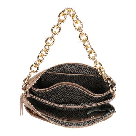Sac taupe uni effet grainé avec bandoulière et anse amovibles - Image 4