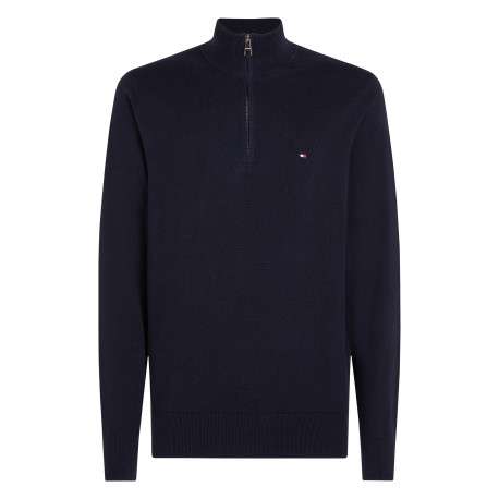 Pull en coton biologique mélangé marine à coupe droite et col camionneur