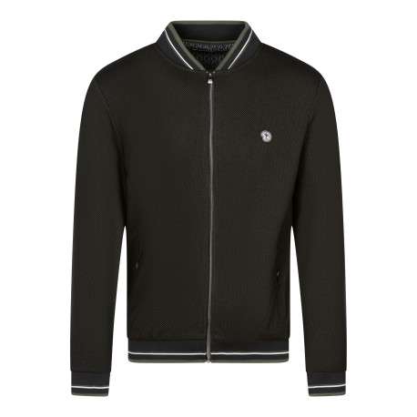 Sweat zippé noir uni à col bomber avec des liserés et le logo