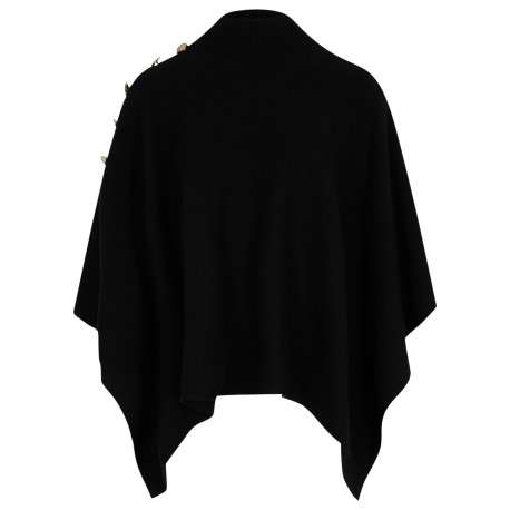 Poncho noir uni avec un col montant côtelé et des manches longues