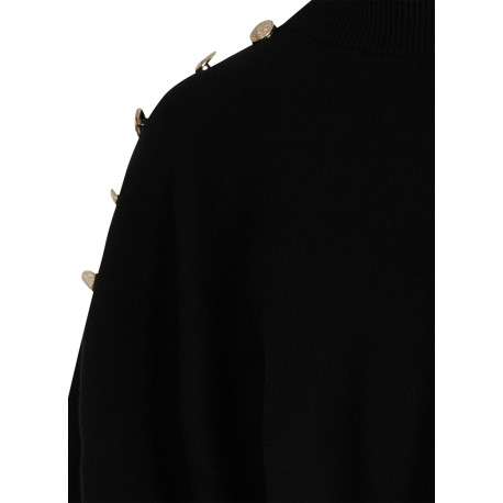 Poncho noir uni avec un col montant côtelé et des manches longues - Image 2