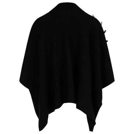 Poncho noir uni avec un col montant côtelé et des manches longues - Image 3