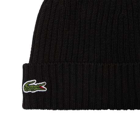Bonnet à revers en laine noir avec logo brodé à l'avant - Image 2