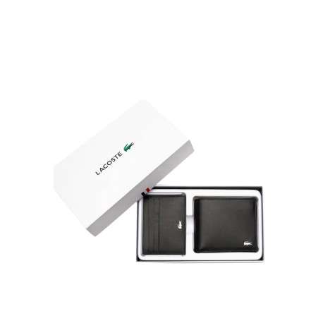 Coffret portefeuille et porte-cartes en cuir de vache noir uni - Image 4