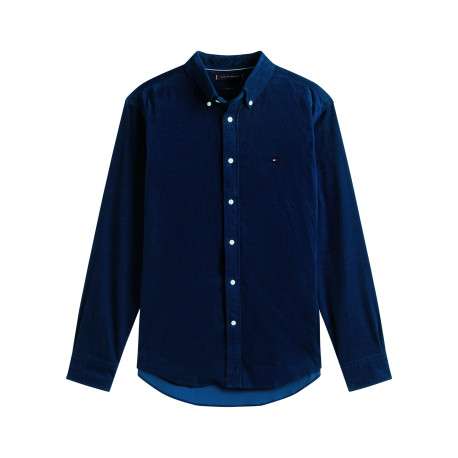 Chemise en coton marine unie pourvue d'un col à rabats boutonné