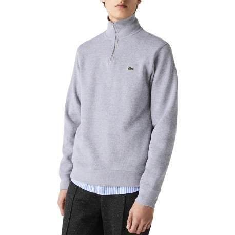 Sweat zippé gris chiné en coton mélangé à col montant avec logo brodé sur la poitrine
