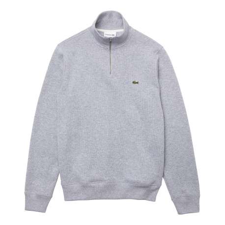 Sweat zippé gris chiné en coton mélangé à col montant avec logo brodé sur la poitrine - Image 2