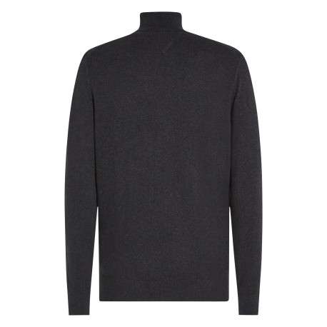 Pull col roulé en coton anthracite uni avec une coupe droite et un logo brodé - Image 2