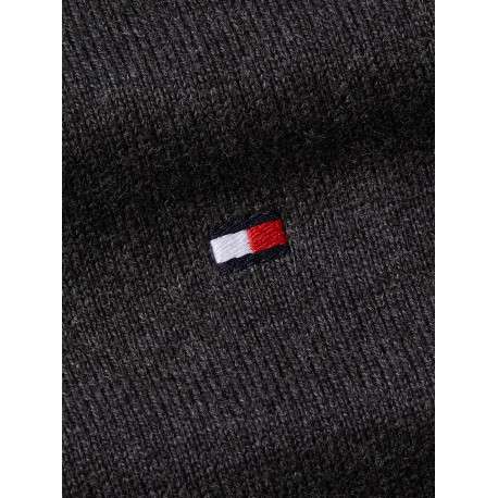 Pull col roulé en coton anthracite uni avec une coupe droite et un logo brodé - Image 3