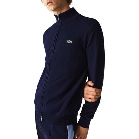 Gilet zippé en coton marine avec logo brodé à la poitrine col camionneur