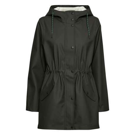 Coupe-vent long kaki uni resserré à la taille et avec un col à capuche