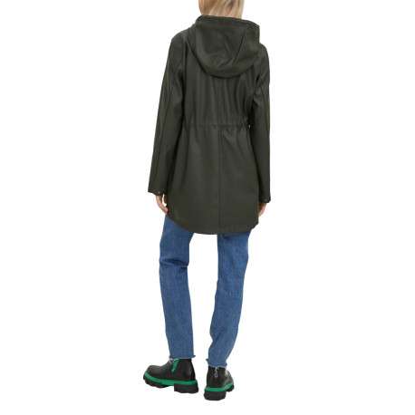 Coupe-vent long kaki uni resserré à la taille et avec un col à capuche - Image 5