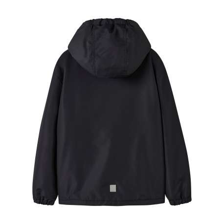 Blouson noir pourvu d'un col à capuche avec une fermeture zippée contrastée - Image 2