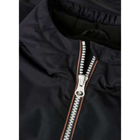 Blouson noir pourvu d'un col à capuche avec une fermeture zippée contrastée - Image 3