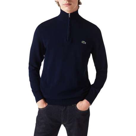 Pull en coton marine col camionneur avec logo brodé à la poitrine