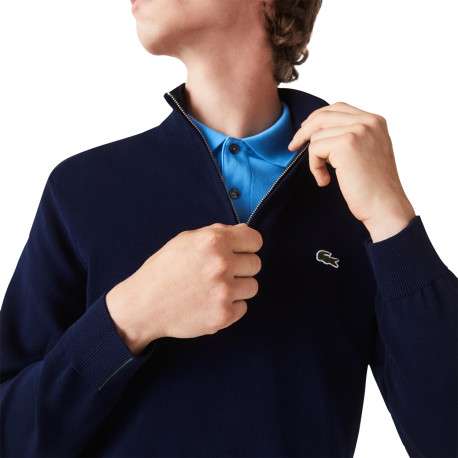 Pull en coton marine col camionneur avec logo brodé à la poitrine - Image 4