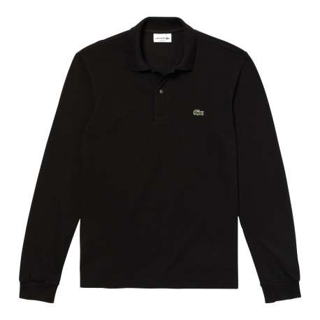 Polo en coton noir avec logo brodé à la poitrine coupe droite et manches longues - Image 2