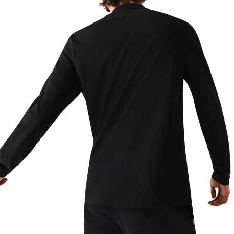 Polo en coton noir avec logo brodé à la poitrine coupe droite et manches longues - Image 3