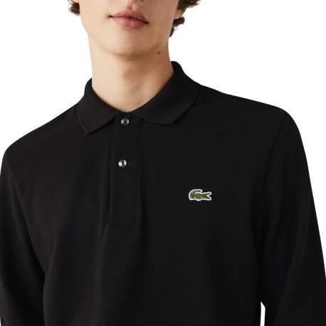 Polo en coton noir avec logo brodé à la poitrine coupe droite et manches longues - Image 5
