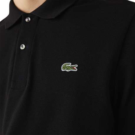 Polo en coton noir avec logo brodé à la poitrine coupe droite et manches longues - Image 6